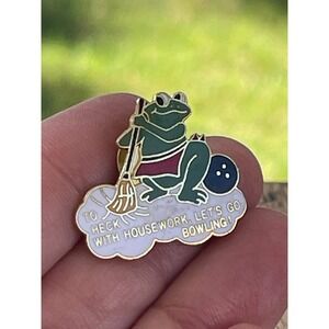 00025 Vintage Frog "To Heck With House Work Lets Go Bowling" Hat Pin Collectible